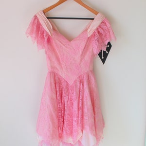 Vintage 60s Pink Lace Ruffled Dress - Victorian Style, Size Small