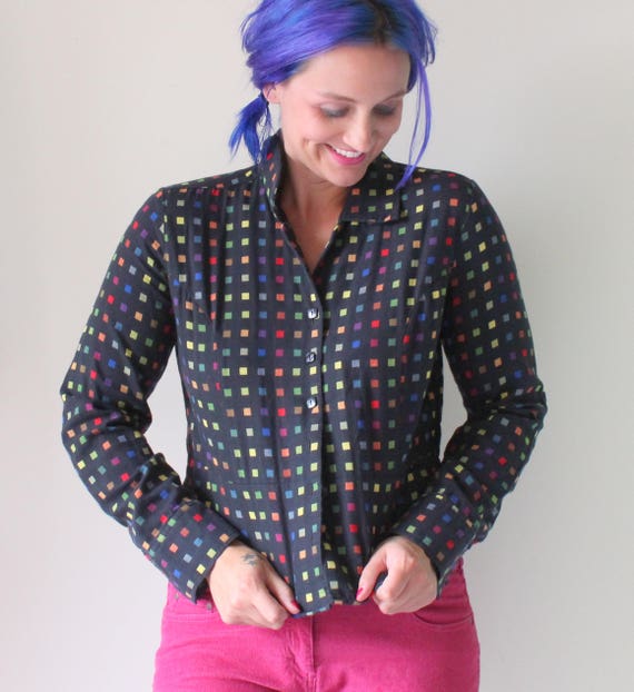 1980s RAINBOW Button Down...medium. colorful. bri… - image 1