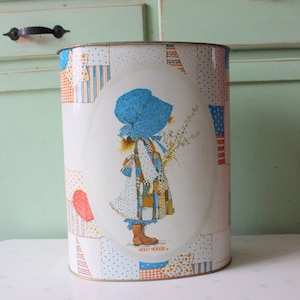 Vintage Mid Century Patchwork Trash Can....bathroom. bins. 1960s. 1970s. retro. bedroom. antique. housewarming. cottage. cartoon. doll. kids