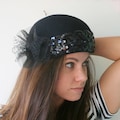 Vintage LACE DREAM Hat...church. fancy. lace. easter. wedding. bride. costume. 1980s hat. black. designer. beautiful