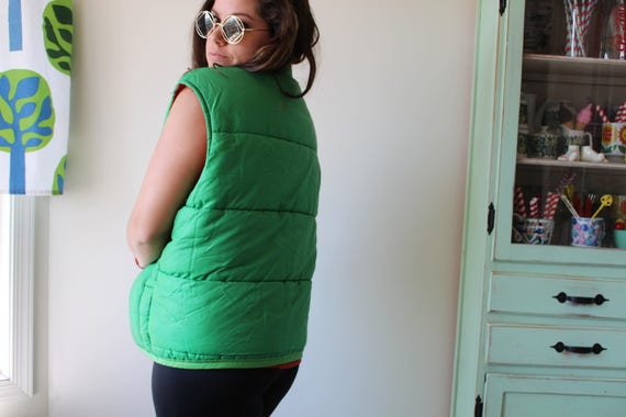 1980s GREEN Mesh Winter Coat Vest....green. retro… - image 3