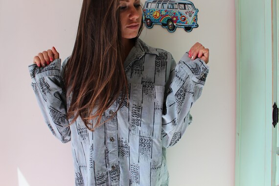 1980s Unisex Rad Geometric Hipster Button Down...… - image 4