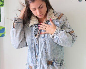 Vintage BLUE JEAN Coat...grunge. hipster. retro. blue jean. hippie. acid wash. 80s. 90s. designer. mens. womens. new york girl. rocker. goth