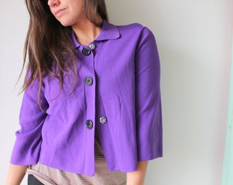 Vintage PURPLE Blazer Jacket...size large....crop jacket. gogo. purple. holiday. mod. twiggy. retro. womens. rave. diva. hipster. rocker.