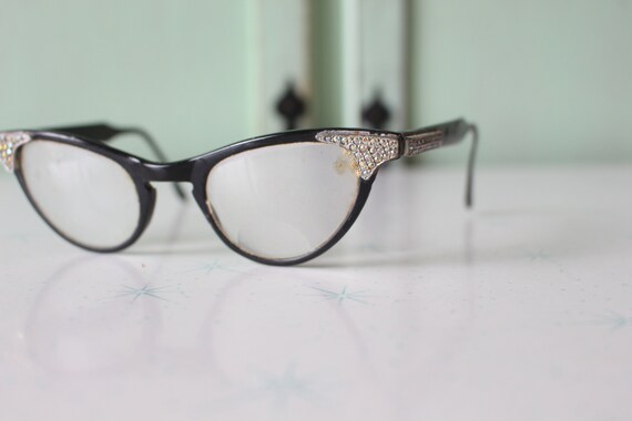 Vintage Rhinestone Cat Eye Glasses: 1950s-60s Eye… - image 1