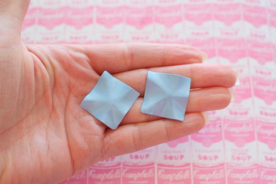 1980s BLUE Periwinkle Square Earrings...NOS. retr… - image 1