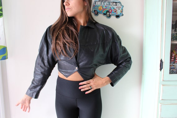 1980s BLACK LEATHER Made in USA Jacket...size med… - image 6