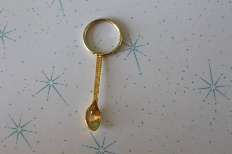 spoon gold spoon. hipster kitsch hippie coffee The SPOON Keychain..coffee house retro boho golden charm cream urban fork metal