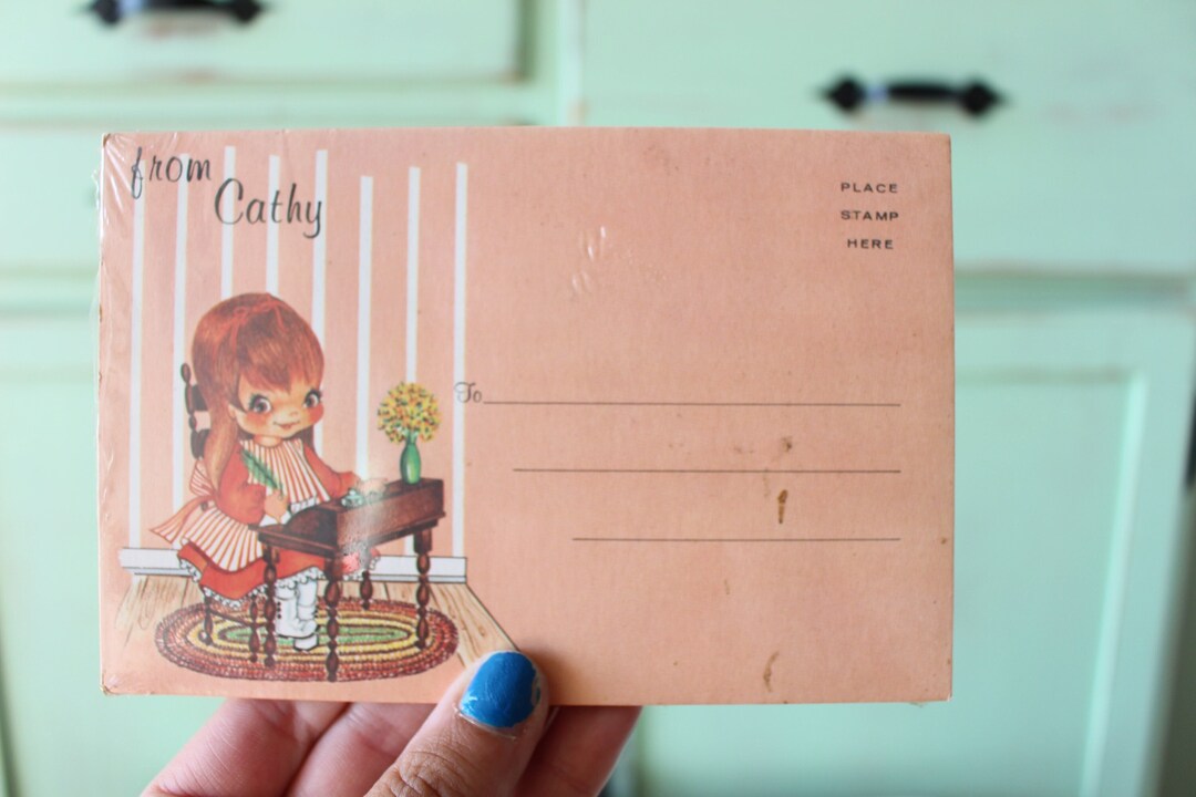 Vintage 60s NOS Letter CATHY Stationary Notebook Paper Postcards Pad ...