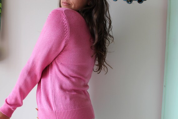 Vintage Pink Collared Top 1980s Pink Ladies Sweat… - image 4