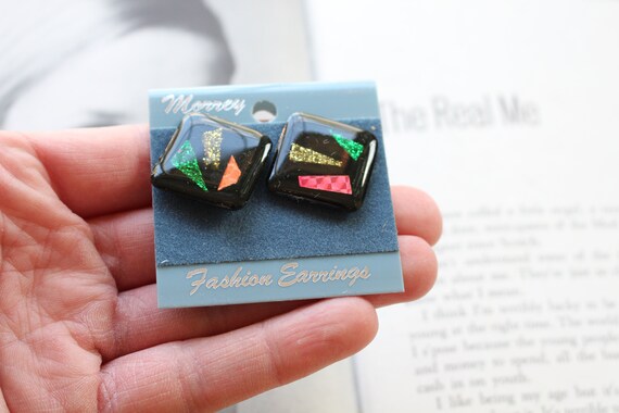 1980s GLAM NOS Earrings...rainbow. retro. kitsch.… - image 3