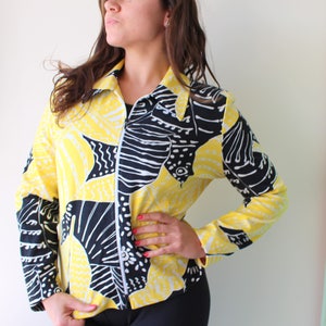 Vintage 80s/90s Yellow & Black Print Jacket - Unisex Large