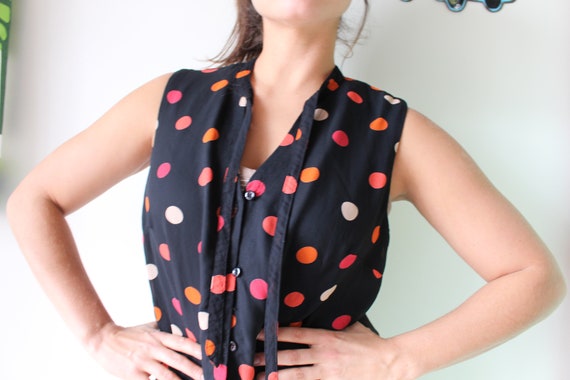 Vintage POLKA DOTS Blouse.women. black and orange… - image 3