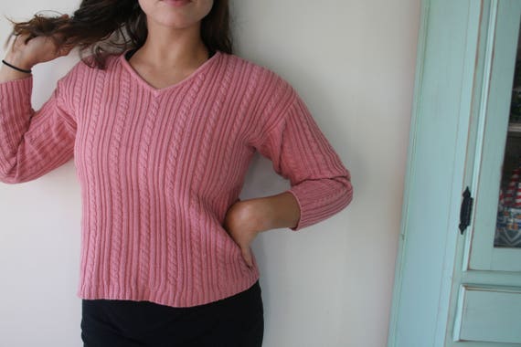 1990年代 GAP ピンク コットン ケーブルニット セーター - ユニ