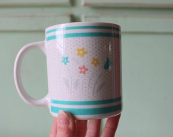 1980s Floral Coffee Mug: Retro Kitsch Kitchen Decor