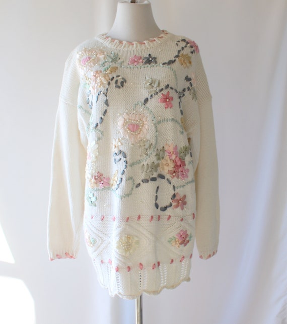 1980s Floral Boho Kitsch Retro Sweater.....garden.