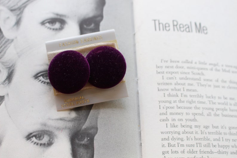 80s glam new old stock 1980s earrings sexy rock geometric pierced ears punk 1980s NOS Purple Stud Earrings....costume