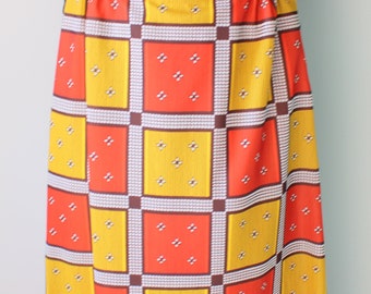 70s Plaid Skirt: Orange Brown Retro Hippie Boho (Womens Small)