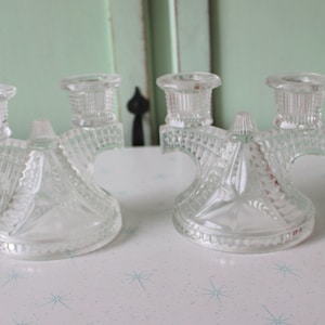 Vintage Mid Century Glass Candlestick Holders - Set of 2