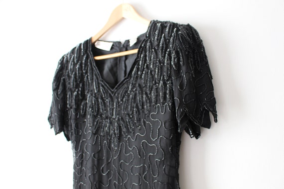 1980s Silk Sequin Dress: Beaded Burlesque Gown