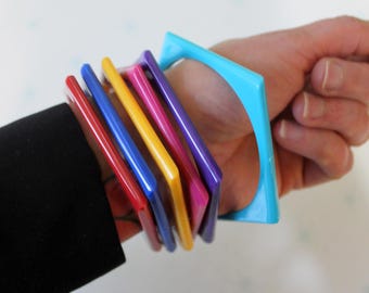 Vintage 1980s Colorful Bangle Set: Retro Plastic Jewelry