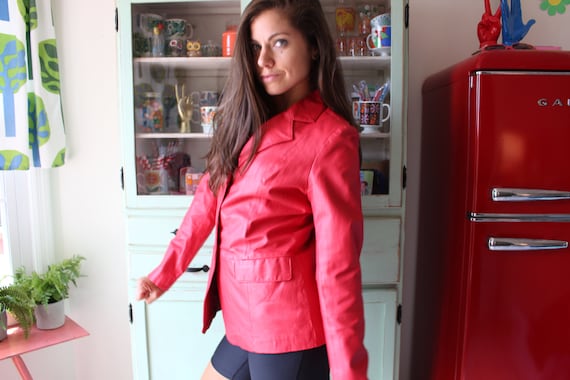 1980s RED LEATHER Coat Jacket...size medium size … - image 2