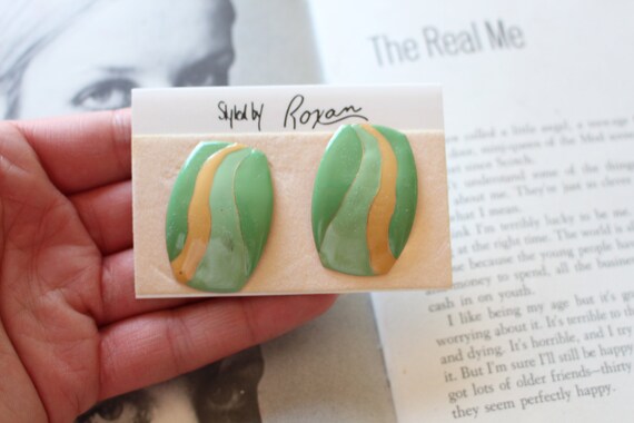 NOS 1980s GLAM Earrings...new old stock. green. r… - image 1