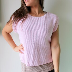 Vintage 80s Pink Knit Crop Sweater: Ramie Cotton Blend