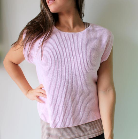 Vintage 1980s Pink Boho Designer Crop Sweater....… - image 1