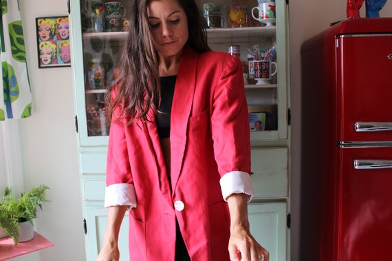 Vintage CHERRY RED Blazer Jacket...size medium...… - image 5
