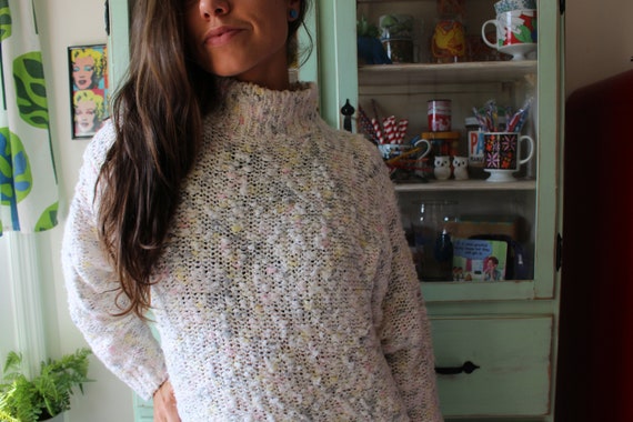 Vintage White Artsy Pastel Heart Kitsch Sweater..… - image 2