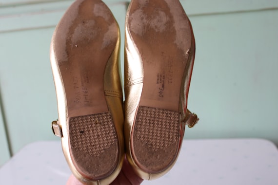 1960s Golden LEATHER Ballerina Shoes......size 5.… - image 7