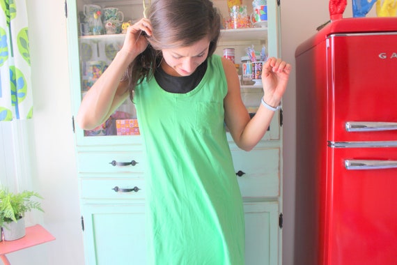 Vintage LIME GREEN Day Dress....size medium large… - image 1