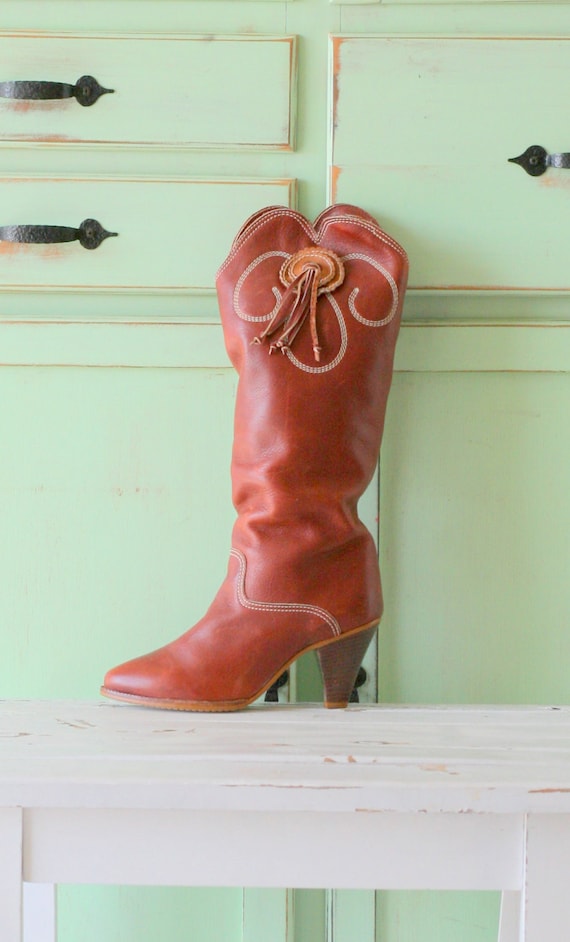 AMAZING 1980s LEATHER Western Cowgirl Boots...size