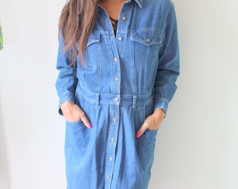 Lee Cooper Denim Shirt Lee Denim Dress Ashley Stewart Women's Size 12 Blue  Pleated Western Long