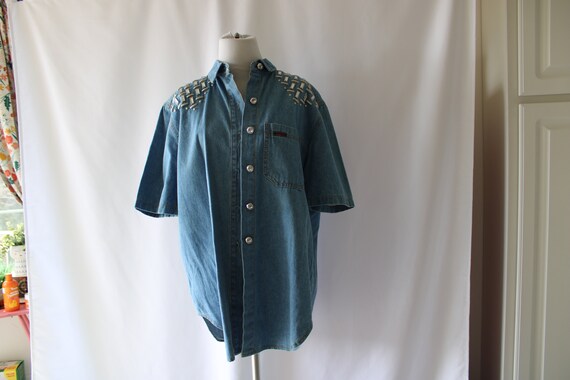 1980s BLUE JEAN Denim Blouse Button Down Top....s… - image 4