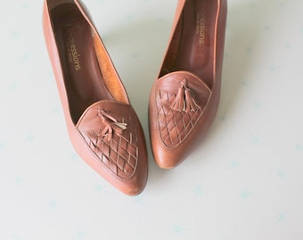 Mocasines de piel con borlas de los años 80 - Talla 10 para mujer
