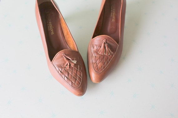 1980s Tassled Heeled Designer Loafers...size 10 w… - image 1