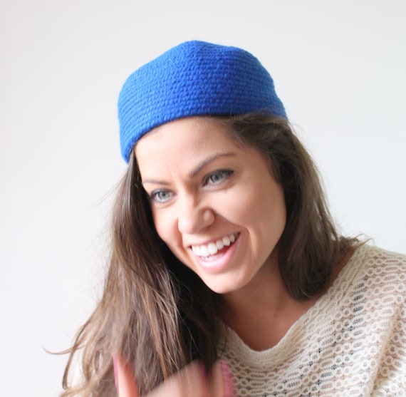 Vintage ROYAL BLUE Mid Century Hat...church. wool… - image 1