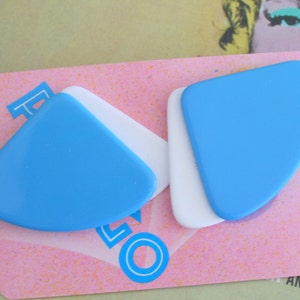 1980s BLUE and WHITE Studs...geometrical. pierced ears. retro. 80s accessories. hipster. costume. rad. blue earrings. striped. mod. triangle