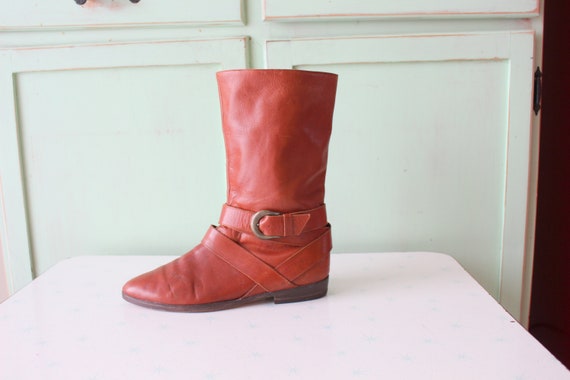Leather Vintage Boots Designer Veronique Branquinho O Gem - Red Leather Boots Size 7 Leather Vintage Boots Designer Veronique Branquinho O Gem - Red Leather Boots Size 7
