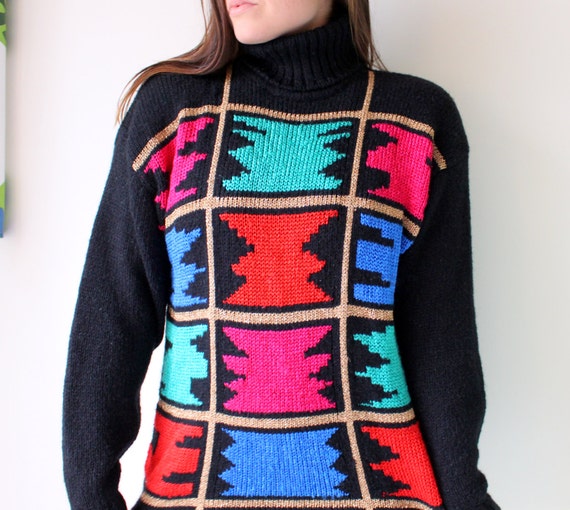 1980s RAINBOW Oversized Geometric Sweater...one s… - image 1