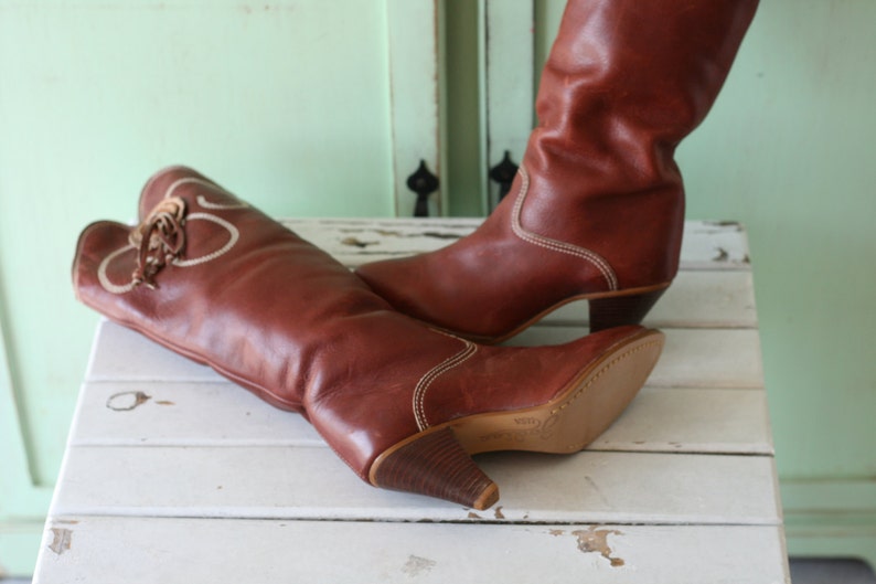 AMAZING 1980s LEATHER Western Cowgirl Boots...size 5.5 womens....leather boots. tassles. 1980s boots. hipster. western. new wave image 2