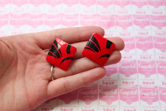 1980s RED and BLACK Square Earrings....costume. k… - image 1