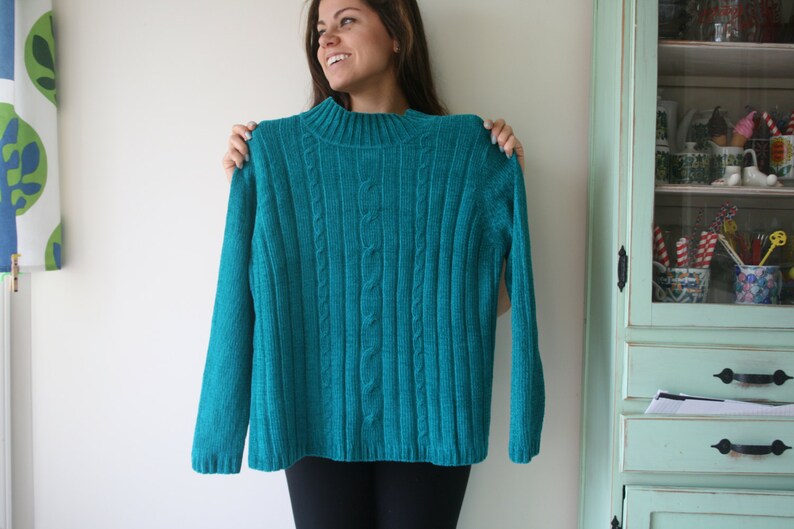 hippie boho spring retro folk free mod blue urban crop Vintage TEAL Blue Boho Slouchy Crop Sweater....turtle neck knit urban