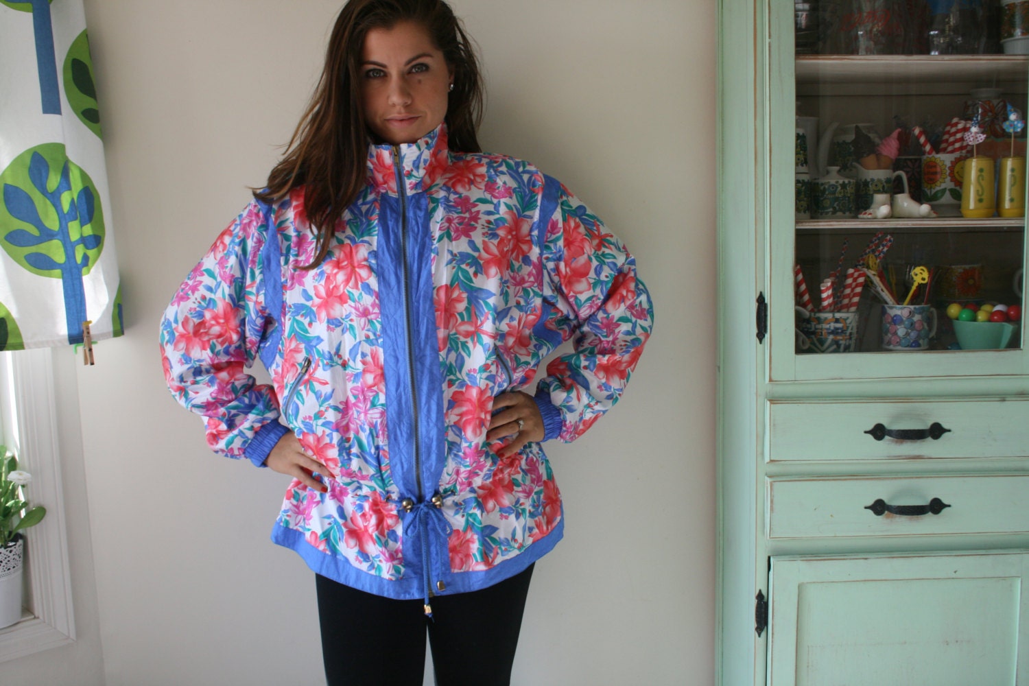 1980s FLOWER Jacket..size Medium90s. Colorful. Bright