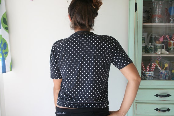 1980s POLKA DOTS Crop Top Tee...size small to med… - image 4