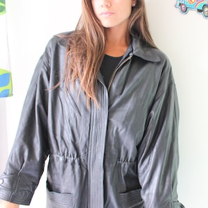 1980s BLACK LEATHER Coat Jacket...size medium to large..designer vintage. 1990s. rad. womens. mens. soft leather. biker