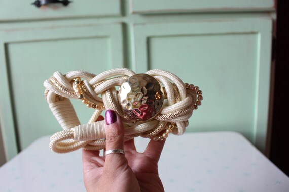1980s Braided Rope Belt: Gold Metal & Pearl, Size Medium - Etsy