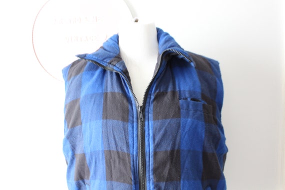 1980s BLUE Black Winter Coat Vest..checkered. ret… - image 3
